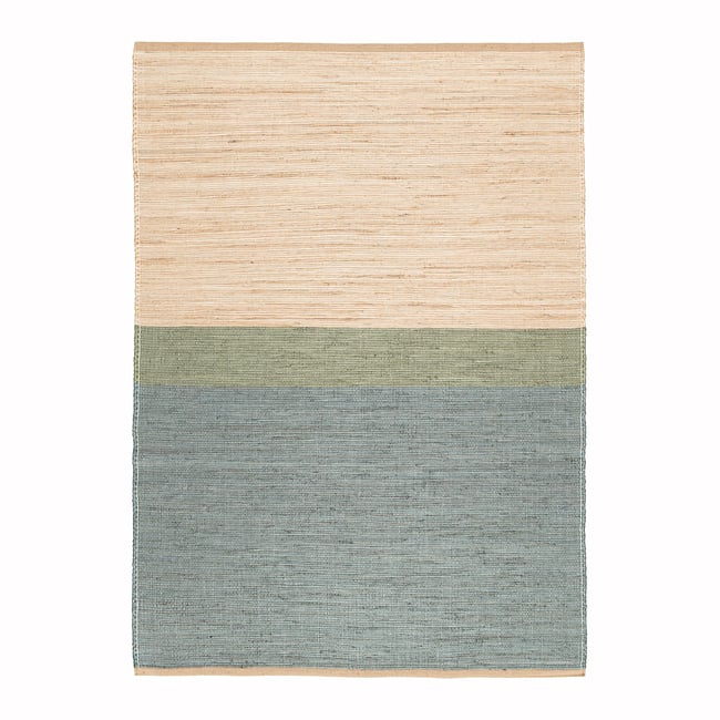 Tapis design en jute tissé main BANDOL Couleur bleu naturel <span itemprop=