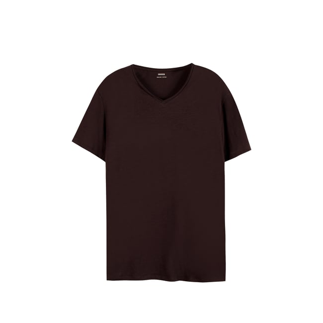 Tee-shirt col V L'Essentiel marron chocolat <span itemprop=