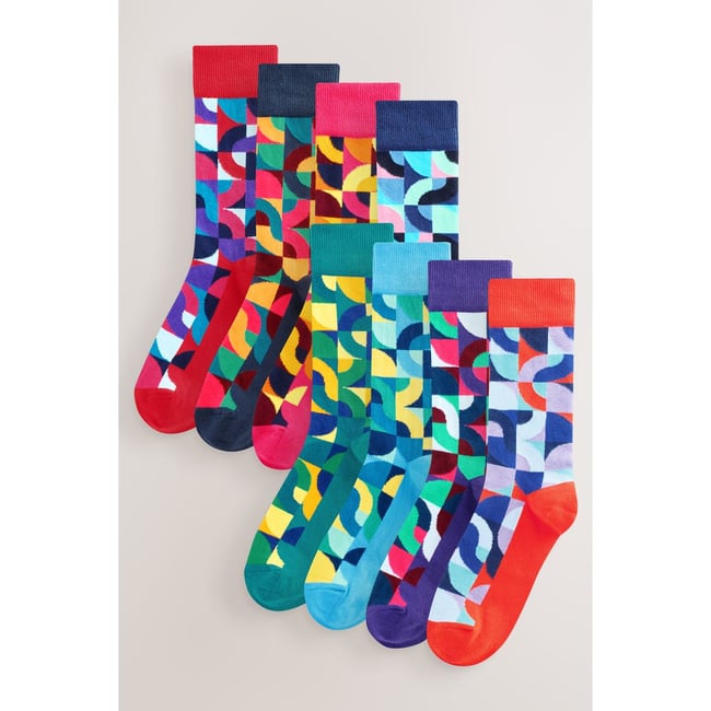 Chaussettes à motif, 8 paires rouge vif/géo vert <span itemprop=