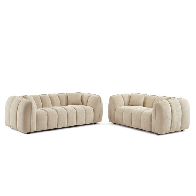 Ensemble canapés droits 3+2 en tissu  MATILDA Couleur beige <span itemprop=