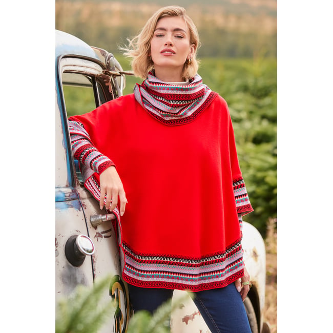 Poncho à Manches en Maille Bobo Merveille d'Hiver rouge <span itemprop=