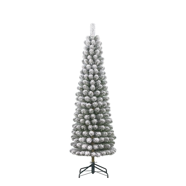 Sapin de Noël artificiel étroit enneigé H215 cm CHARLTON Couleur vert <span itemprop=