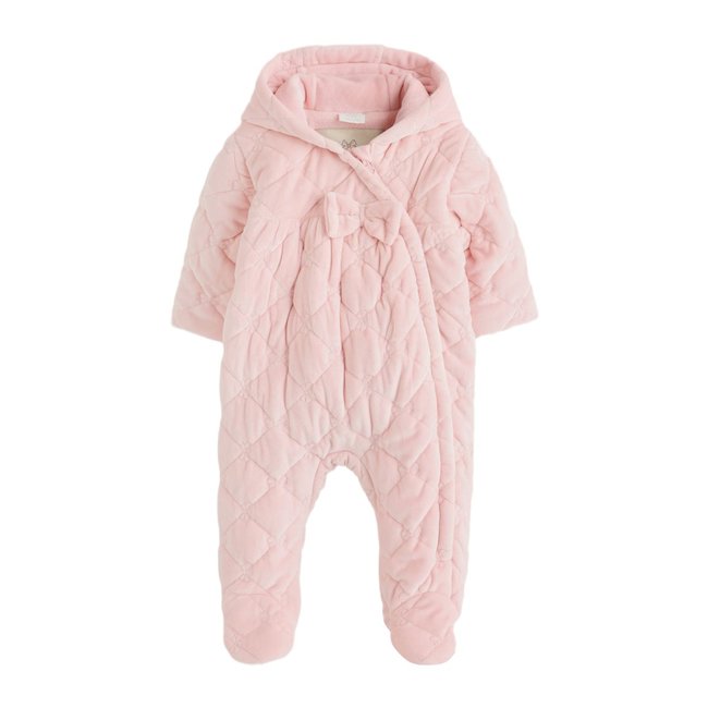 Combinaison intégrale bébé matelassée fermeture éclair en velours rose <span itemprop=