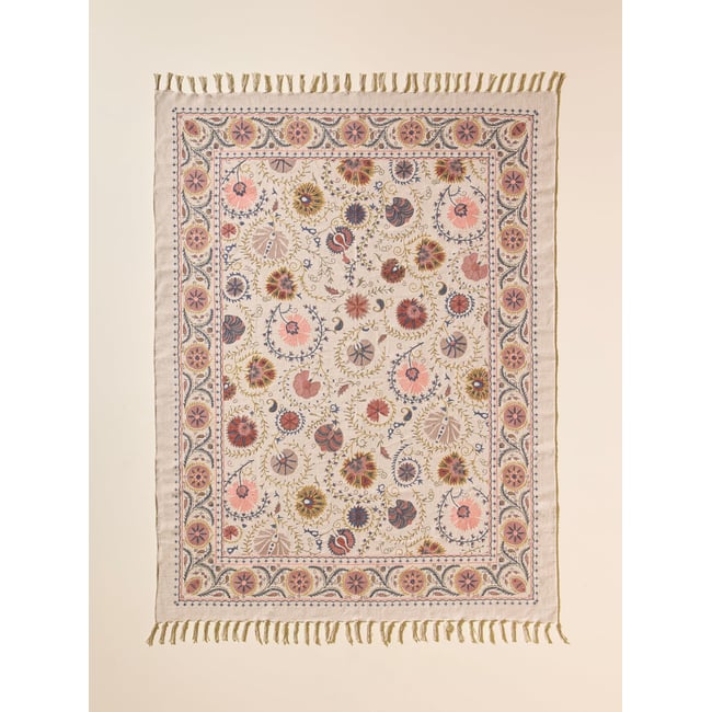 Tapis en coton brodé Flore - XL Couleur imprimé fleurs <span itemprop=