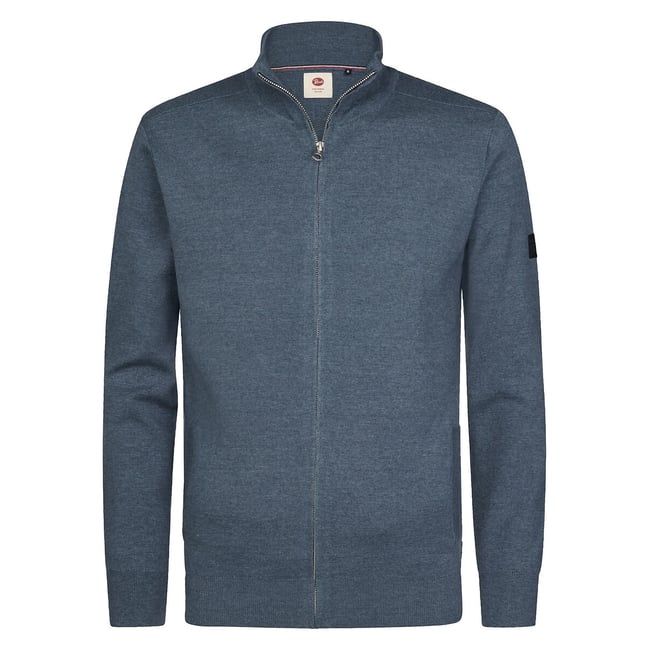 Gilet en fine maille bleu orage <span itemprop=