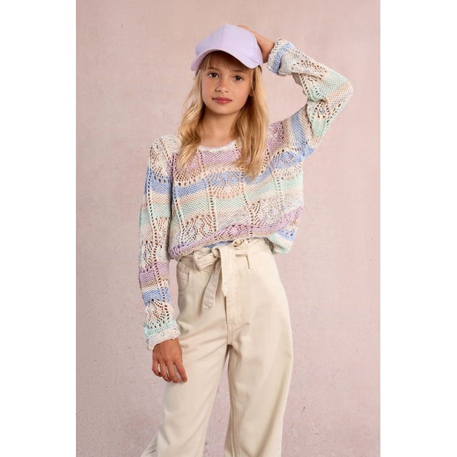 Pull tie-dye ajouré mauve <span itemprop=