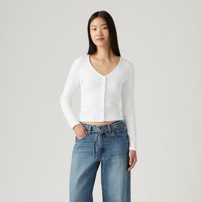 Camiseta de manga larga, cuello de pico blanco <span itemprop=