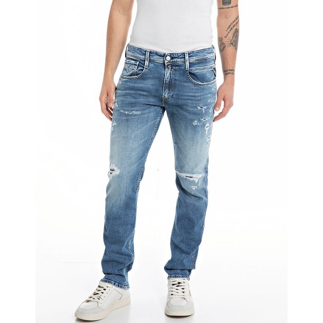 Anbass Slim Fit Jeans In Mid Rise Light Blue Replay La Redoute anbass-slim-fit-jeans-in-mid-rise-light-blue-replay-la-redoute