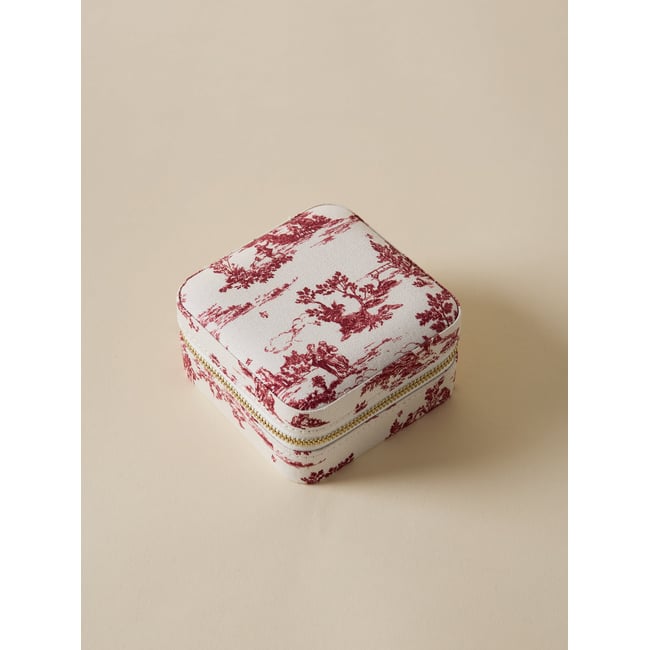 Boîte à bijoux esprit toile de Jouy jouy bordeaux <span itemprop=