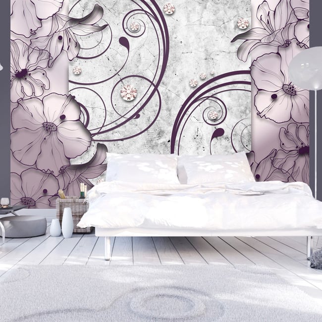 Papier peint intissé panoramique Heather dream Couleur blanc <span itemprop=