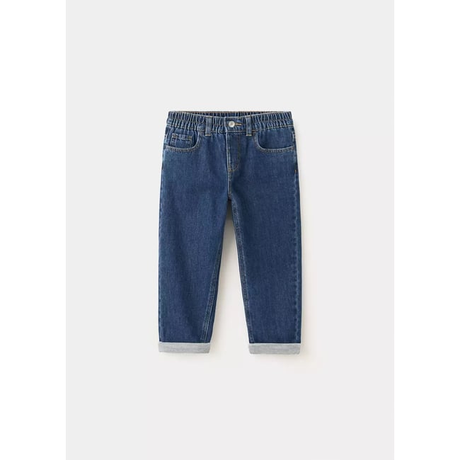 Jean droit à taille élastique bleu foncé <span itemprop=