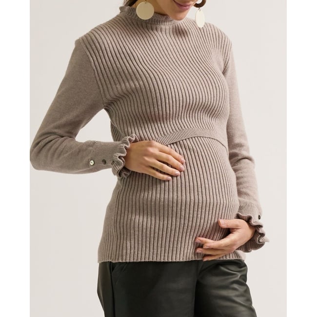 Pull de grossesse et allaitement Dorothée taupe <span itemprop=