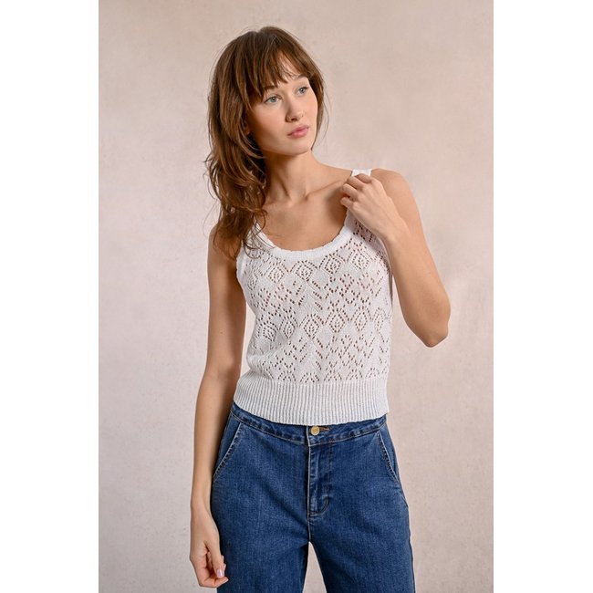 Débardeur en maille ajourée blanc <span itemprop=
