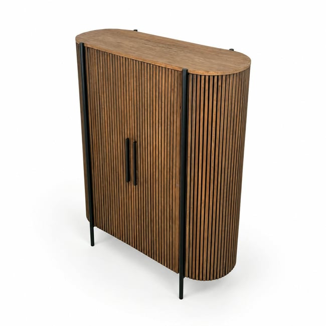 Buffet haut 2 portes côtés arrondis bois naturel TRANI Couleur bois naturel <span itemprop=