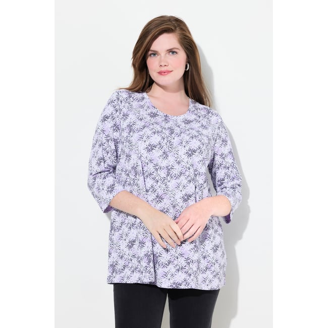 T-shirt à fleurs, col rond et manches 3/4 - ULLA POPKEN