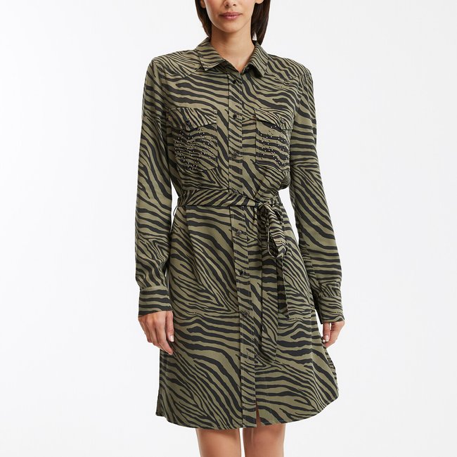 Buttoned Mini Shirt Dress in Animal Print, green/black, FREEMAN T. PORTER
