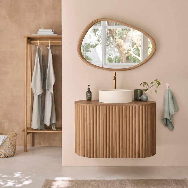 Meuble de salle de bain en teck massif 90 cm  BELIZE Couleur naturel <span itemprop=