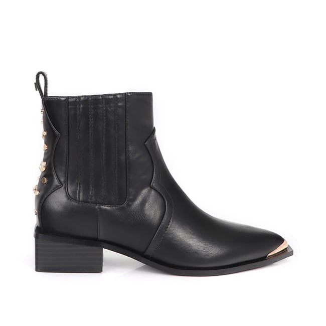 Bottines santiags cloutées à talon bloc noir <span itemprop=