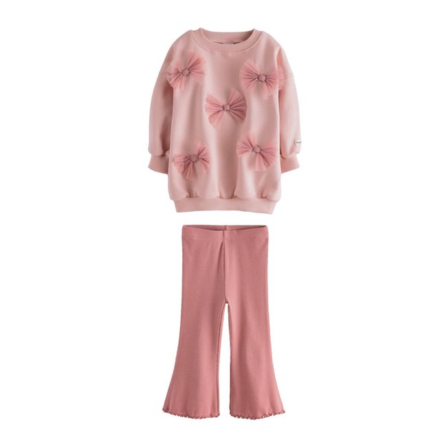 Pantalon évasé et sweat avec nœud ensemble rose <span itemprop=