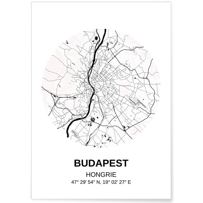 Affiche Carte Budapest Couleur blanc <span itemprop=