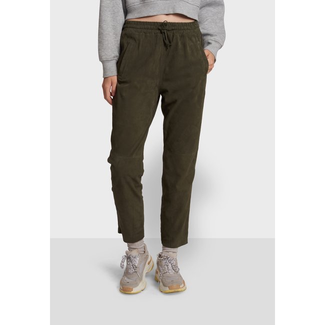 Pantalon en daim à taille élastiquée GIFT kaki foncé <span itemprop=