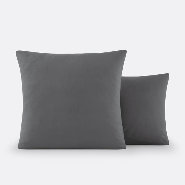 Taie d'oreiller enfant unie coton bio, Scenario  gris foncé <span itemprop=