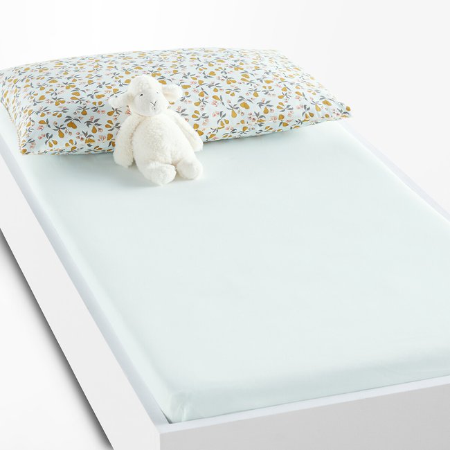 Effen hoeslaken voor babybed 20% gerecycled katoen, Poire <span itemprop=
