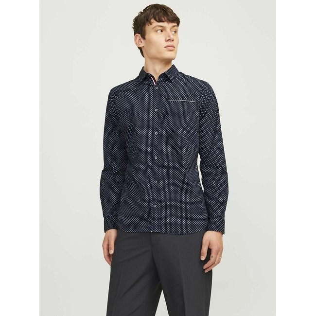 Рубашка с мелким принтом зауженная cиний темный JACK & JONES