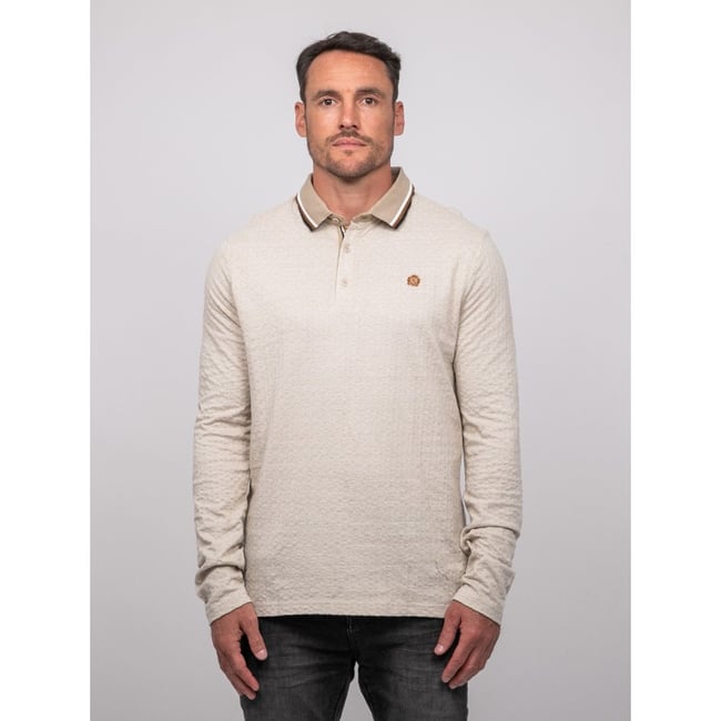 Polo Jacquard Col Rayé Manches Longues Pirataxo beige <span itemprop=