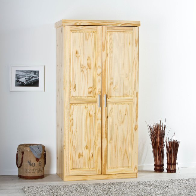 Armoire en bois massif 2 portes Couleur bois clair <span itemprop=