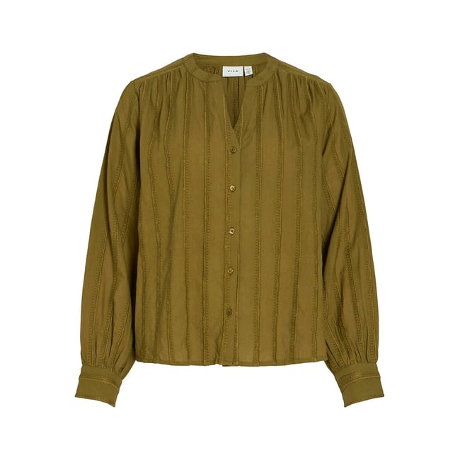 Chemisier manches longues vert kaki <span itemprop=