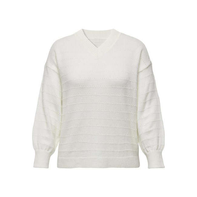 Pull col V, manches ballons blanc <span itemprop=