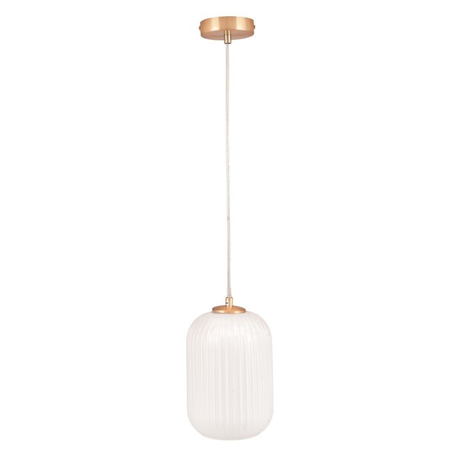 White Ribbed Glass and Gold Metal Detail Pendant Light, gold-coloured, SO'HOME