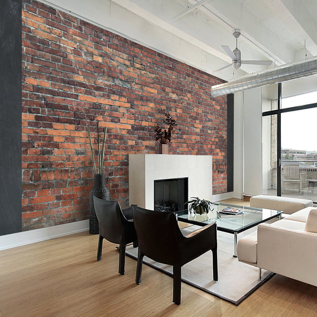 Papier peint intissé panoramique Vintage Wall (Red Brick) Couleur rouge <span itemprop=
