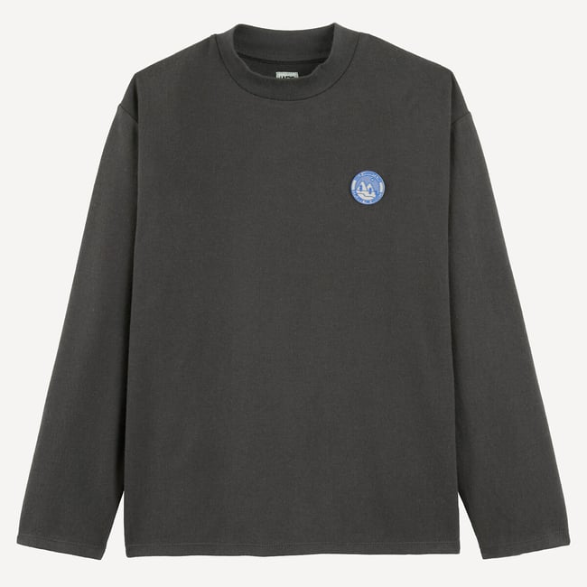 T-shirt manches longues, avec badge poitrine gris chiné <span itemprop=