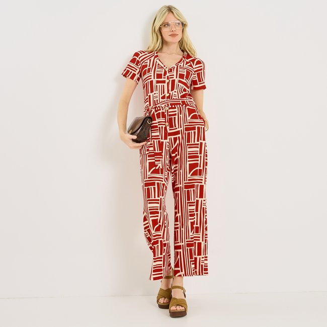 Combinaison maille imprimée orange rouge <span itemprop=