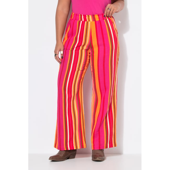 Pantalon en mousseline rayée, jambe large rose vif fuchsia <span itemprop=