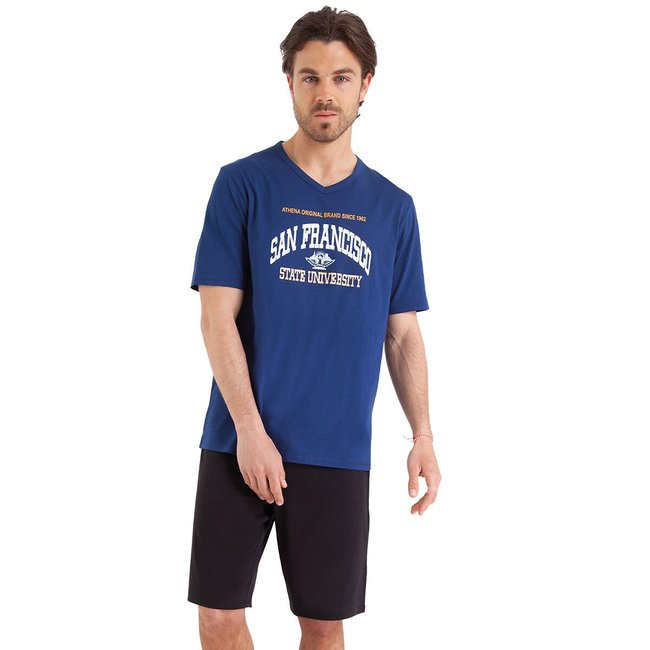 Cotton Short Pyjamas with V-Neck T-Shirt - ATHENA