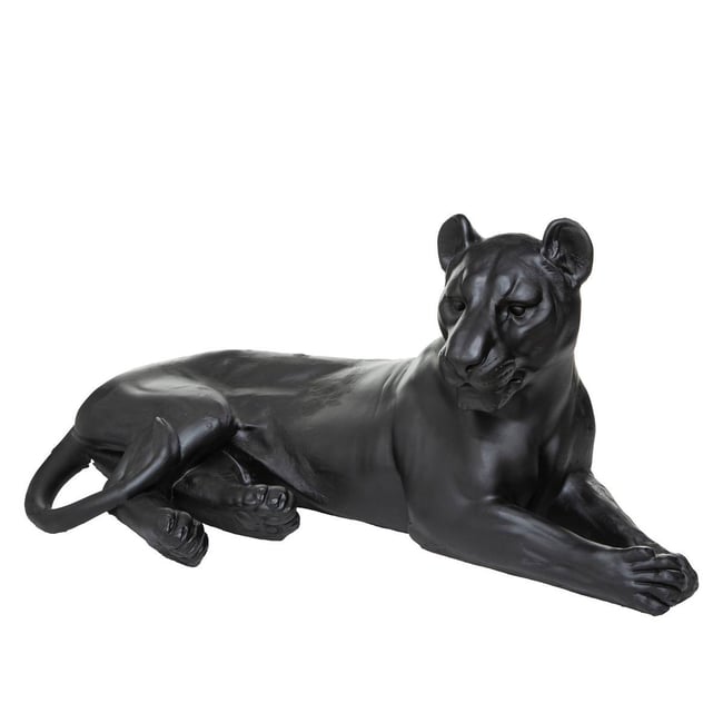 Statuette léopard coucher Couleur noir <span itemprop=