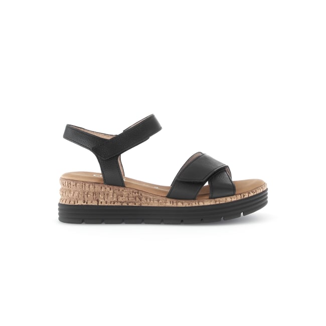 Sandales en cuir à talon compensé noir <span itemprop=