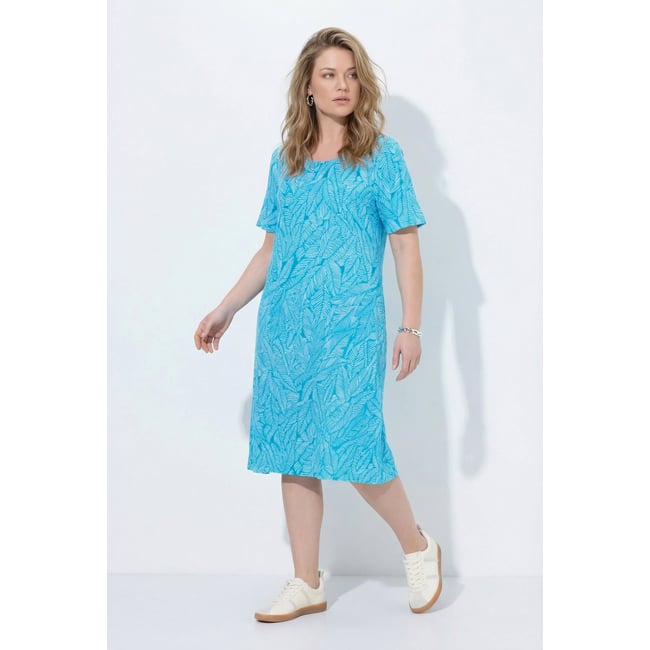 Robe en jersey motif feuilles aqua foncé <span itemprop=