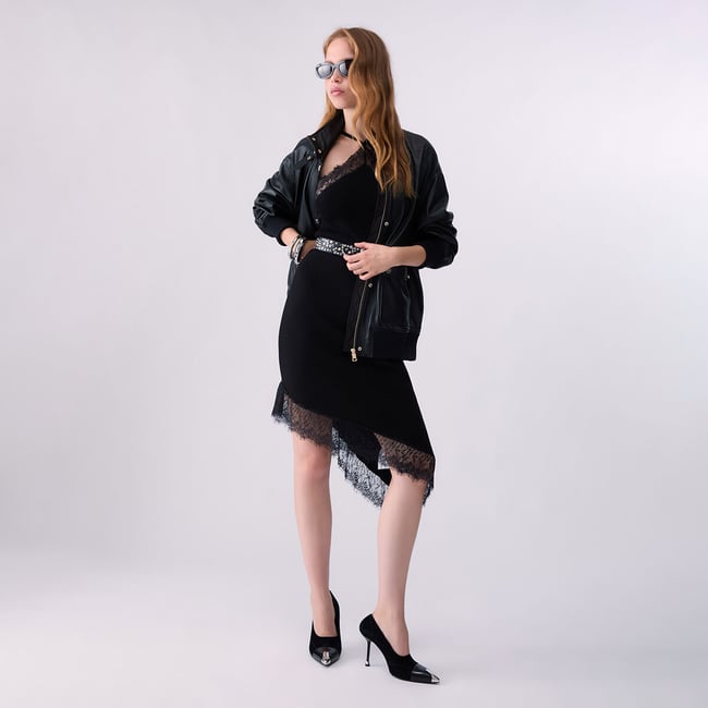 Veste en cuir oversize noir <span itemprop=