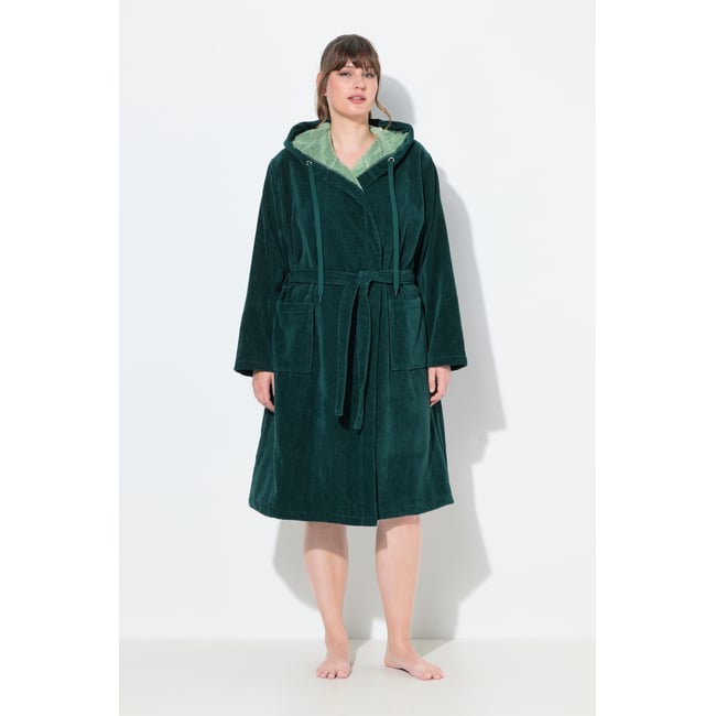 Peignoir réversible en tissu éponge vert minuit <span itemprop=