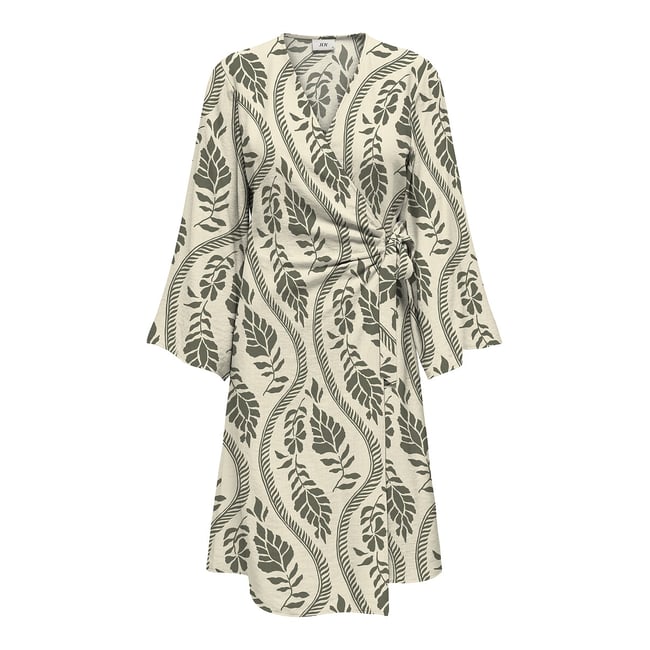 Printed Short Wrapover Dress, green floral print, JDY