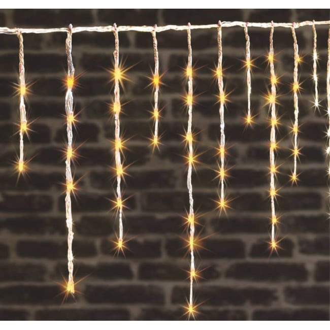 Rideau stalactique lumineux Technobright 600 LED effet tombée de neige 10m avec timer pour l'extérieur Couleur transparent <span itemprop=