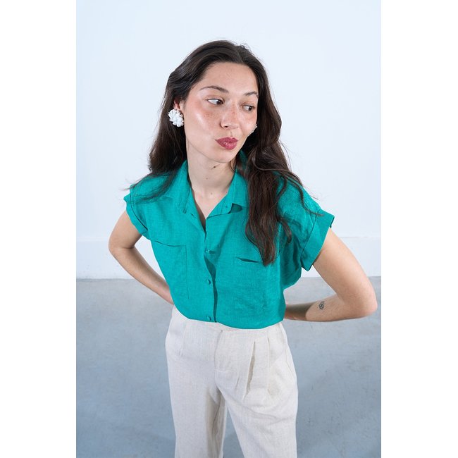 Chemise à manches courtes vert émeraude <span itemprop=