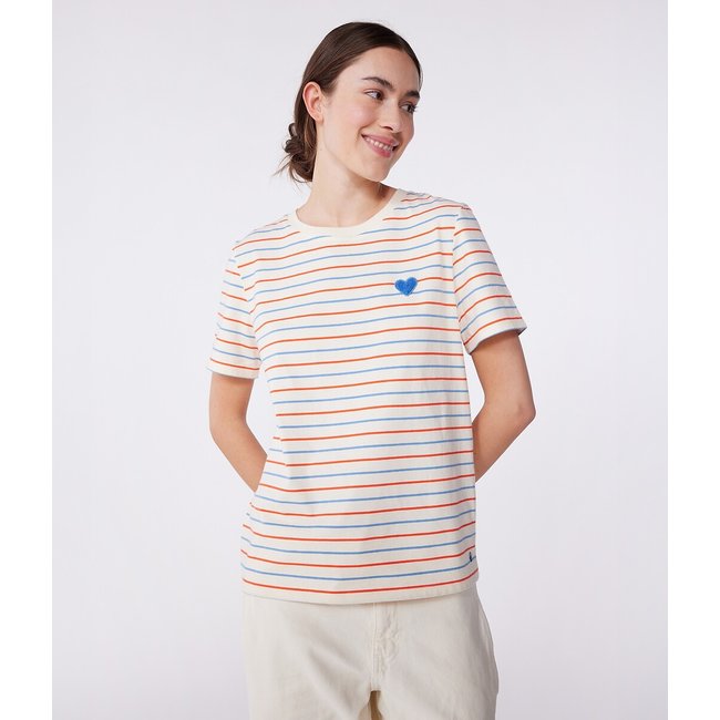 Gerades T-Shirt Le Droit mit Streifen & Herz-Stickerei weiss / blau / rot <span itemprop=