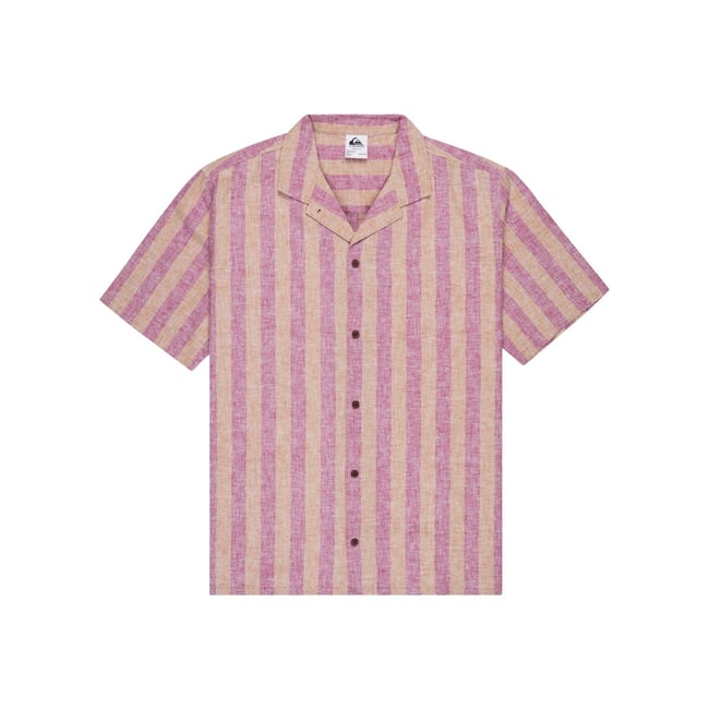 Chemise manches courtes SUNSET SONG rouge burnt russet stripes sunset <span itemprop=