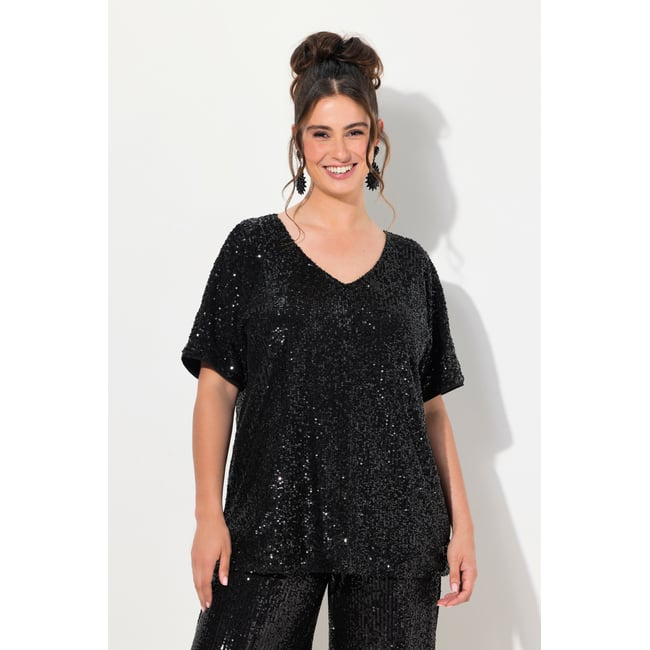 T-shirt oversized à paillettes noir <span itemprop=