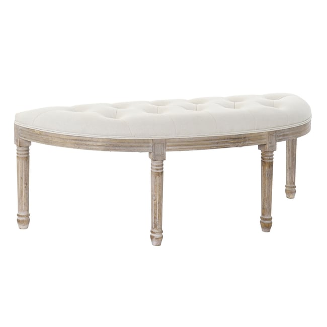 Banquette Demi-Lune Capitonnée Classique Bois et Polyester Beige Couleur v002235 <span itemprop=